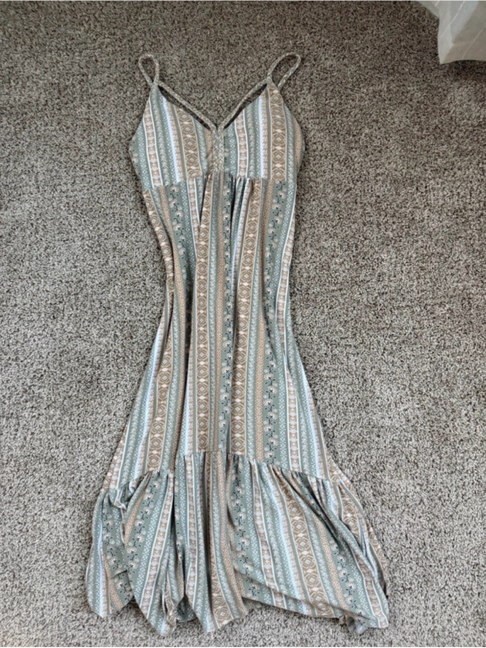 Derek Heart Striped Maxi Dress in Sage Green and Tan